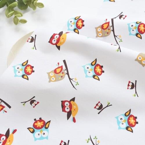 1meter 100% cotton Cartoon Owl white fabric for Childrens skirt dress DIY Summer clothes bag handwork fabric art XMT