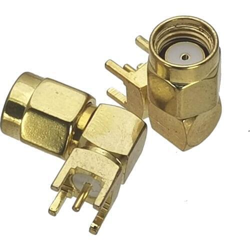 1Pcs Connector RP-SMA RPSMA Male jack Right Angle Solder PCB Mount RF Adapter Coaxial High Quanlity