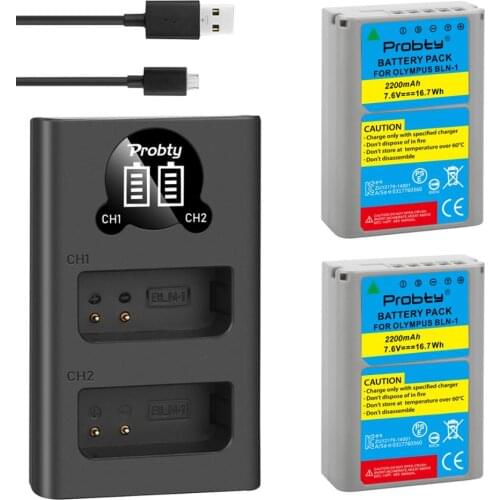 2200mAh BLN-1 PS BLN1 PS-BLN1 Battery + Smart Dual LED USB Charger for Olympus OM-D E-M1 E-M5 Mark II PEN-F E-P5 EM1 EM5 PE