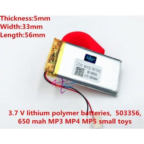 3.7V,650mAH,503356 polymer lithium ion / Li-ion battery for GPS,mp3,mp4,mp5,dvd,bluetooth,model battery