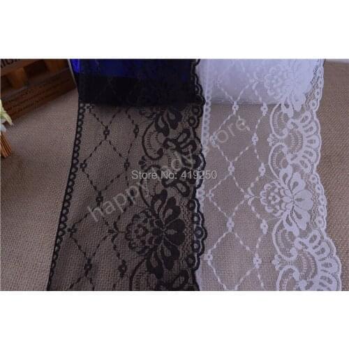 30yards 16cm wide good quality Handicrafts Net Lace Trim Ribbon Flat Lace Trim Gorgeous Wedding Crafts Sewing white and black