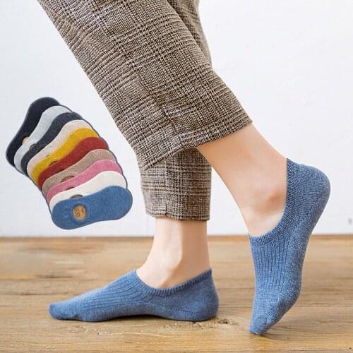 5 pairs/spring/summer new Japanese pure color invisible socks cotton silicone non-slip socks for ladies short socks candy light