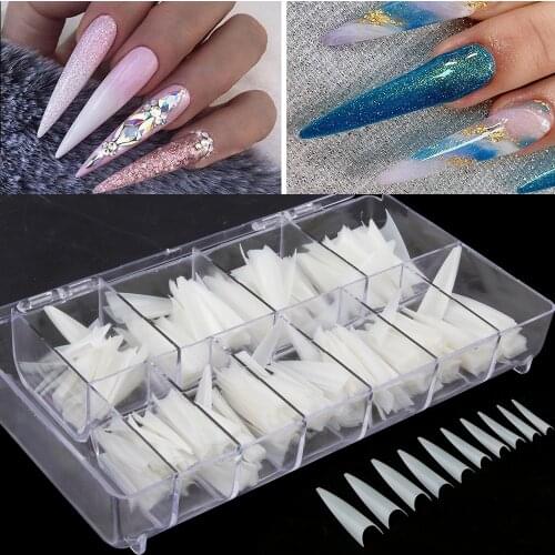 500pc/Box Coffin Nail Tips Display Transparent Nail Capsule Fake Fingernails Artifical Nails Tips stiletto Manicure DIY Tools