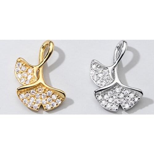 925 Sterling Silver Double Ginkgo Leaf With Zircon Inlaid Dangle Charms Women Fancy Ornament Silver Pendant DIY Jewelry Making