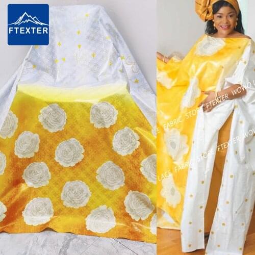 White With Gold Printed Bazin Riche Original Brocade 100% Cotton Fabric Soft And Keep Shiny For Senegal Women Daily Cloth Sew