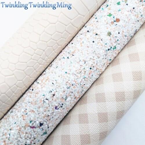 BEIGE Glitter Fabric, Plaids Tartan Faux Leather Fabric, Croco Synthetic Leather Sheet For Bows A4 8"x11" Twinkling Ming XM204