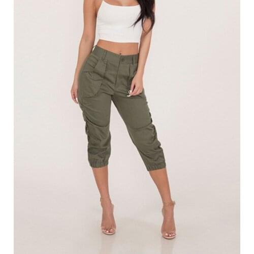 Summer Womens Capri Pants Casual Jogger Pants Army Green Khaki Black Harem Pants plus size