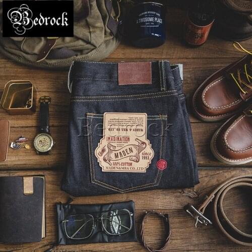 Denim Jeans men Double Red Line Denim Slim-fit Straight Pants Original Cow Retro Embroidered Primary Color Crimped Mens