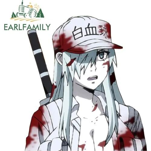 EARLFAMILY 13cm x 10.7cm for Cells At Work Black and White Blood Car Stickers Camper Vehicle Decals Waterproof Windshield Decor