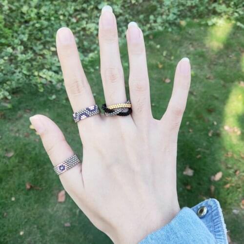 FAIRYWOO Handmade Miyuki Bead Ring Women Eye Ring Set Three Eye Rings Bind Rings New Fashion Rings Handmade Jewelry Delica Gifts
