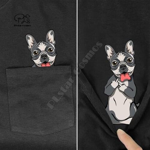 BostonMiddleHand In Pocket T Shirt Dog Lovers Black Cotton Men Made in USA Cartoon t shirt men Unisex New Fashion tshirt