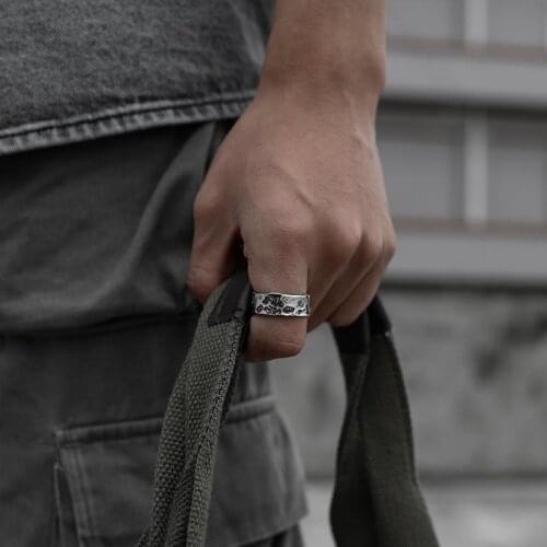 New Original Hand-forged Craft Skull Opening Adjustable Ring Domineering Exaggerated Trendy Charm Mens Silver Jewelry