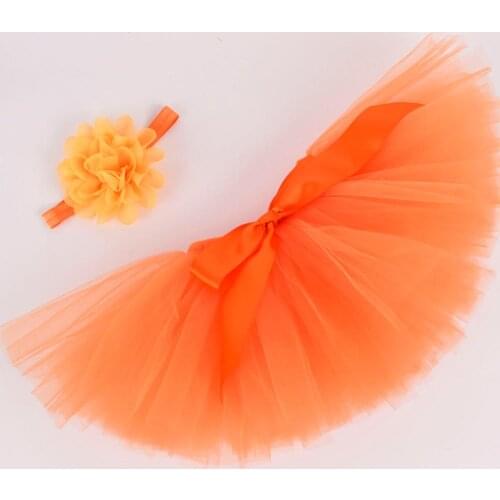 Orange Solid Baby Girls Fluffy Tutu Skirt & Headband Set Newborn Photo Prop Costume Infant Birthday Fall Tulle Tutus For 0-12M