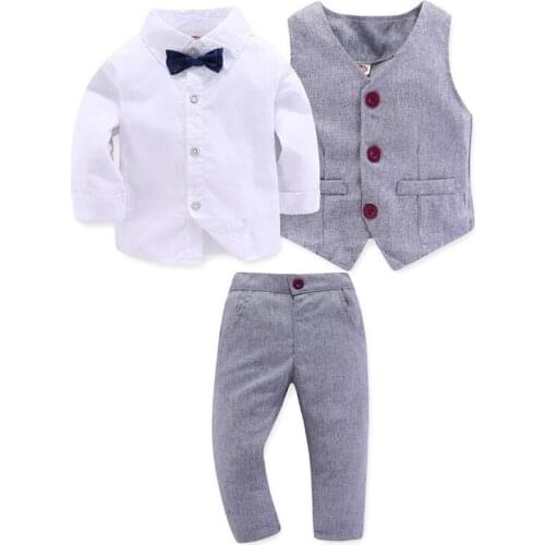 Kid Boy Clothes Gentleman Grey Vest + Long-Sleeved White Shirt + Pants Kids Four-Piece Suits Suit For Children Outfit