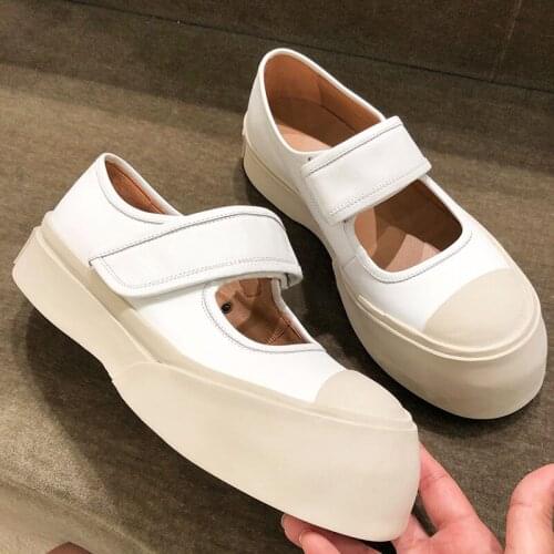 Thick Bottom Platform Shoes Woman White Sneakers Women Flat Shoes Round Toe Dad Shoes Leather Casual Shoes Zapatos De Mujer