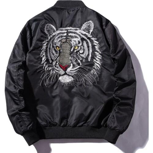 Men Bomber Jacket Feather Embroidered Tiger Flight Jackets Casual Pilot Air Force Military Motorcycle Jacket Streetwear Coat Men