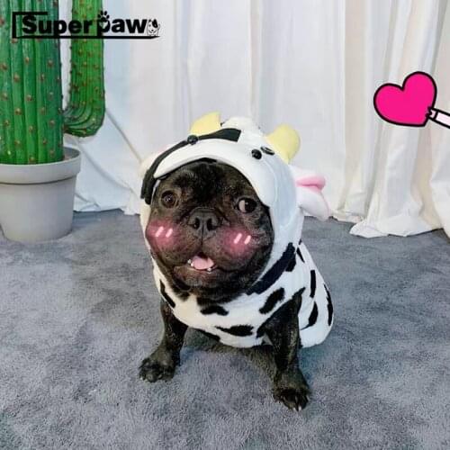 Fashion Dog Hoodie Pet Dairy Cow Cattle Cosplay Party Clothes Coat For Small Medium Dogs French Bulldog Pug Jacket Apparel TXC01