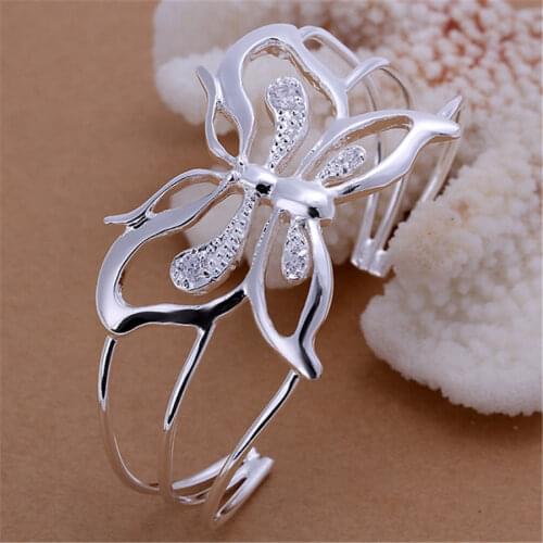 Fashion 925 Sterling Silver Luxury Butterfly Bangles Womens Hand Bracelets Wedding Engagement Party Jewelry Gifts GaaBou