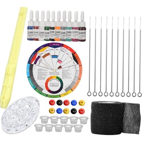 Hand Poke Stick Tattoo Kit Needles Ink Color Wheel DIY Tattoo Supplies Kit