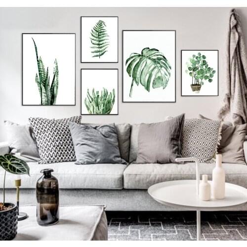 Canvas Painting Green Leaves Wall Art Cartoon Posters Print Nordic Style Picture Landscape Photography Modern Home Decoration