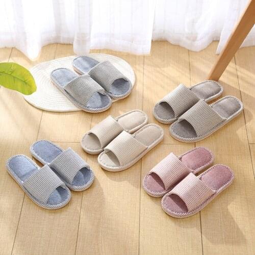 New Spring and Autumn Slippers Striped Linen Soft-soled Slippers Home Leisure Non-slip Shoes Fabric EVA Slippers