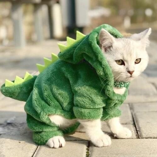 Pet Cat Clothes Puppy Dog Clothes Funny Dinosaur Costumes Coat Winter Warm Fleece Cat Clothing for Small Cats Kitten Hoodie