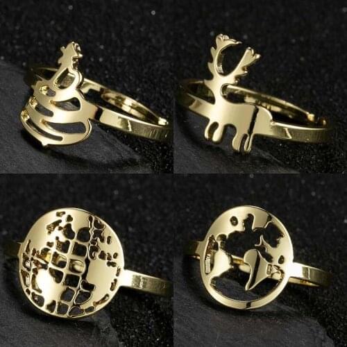 Wholesale Fashion Golden World Map Ring Women Mens Stainless Steel Ring Hip Hop Punk Jewelry Quality Gift Christmas Halloween