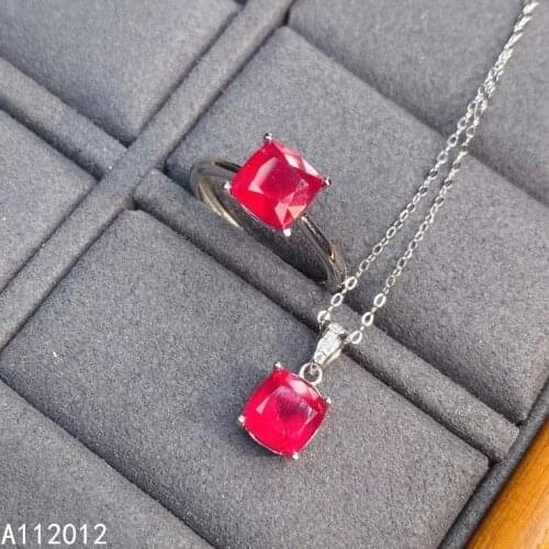 KJJEAXCMY fine jewelry natural Ruby 925 sterling silver noble girl new pendant necklace chain ring set support test