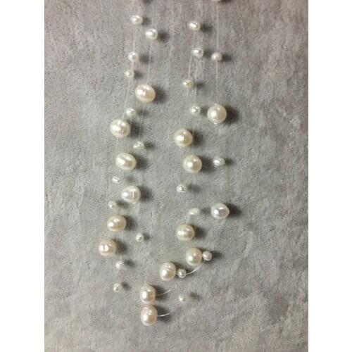 Floating Pearl Necklace Natural Freshwater pearl Necklace Real Pearls Multilayer Wholesale Free Shipping Casual Women&Girl