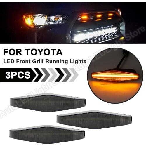 3Pcs LED Front Grill Running Lights Smoke Amber For Toyota 4Runner TRD Pro 2014 2015 2016 2017 2018 2019