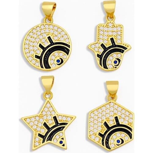 OCESRIO DIY CZ Black Evil Eye Necklace Charms for Jewelry Making Fatima Hand Hamsa Pendant Charms for Jewelry Women pdta255