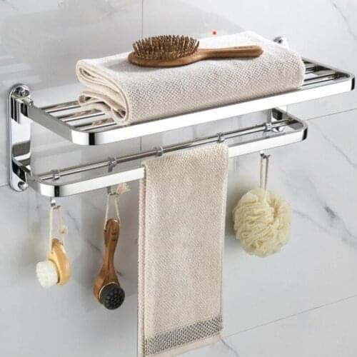 Towel Racks Bathroom chrome Finish foldable Bath Towel Shelves Towel Bar Bath Hardware double level with hooks