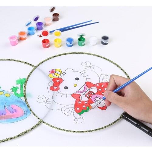 Hand drawn blank fan Cartoon pattern for children DIY Innovative Paintings Round court fan Toys Gifts