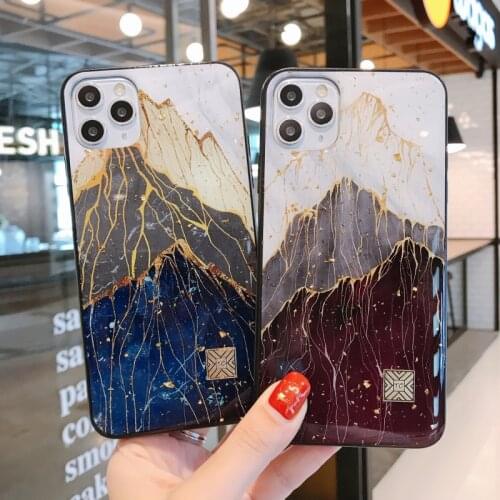 Luxury Marble Mountain Gold Glitter phone Case For iphone 11 12 Mini Pro Max X XR XS MAX SE 2020 6 7 8 Plus Bling Silicone Cover