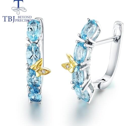 2020 new 14k white gold clasp earrings natural aquamarine "dragonfly" natural diamond fashion fine jewelry for girl