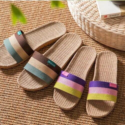 Spring Summer Linen Women Men Indoor Casual Slippers Cotton Non-Slip Kid Soft Slides Home Sandals Slippers