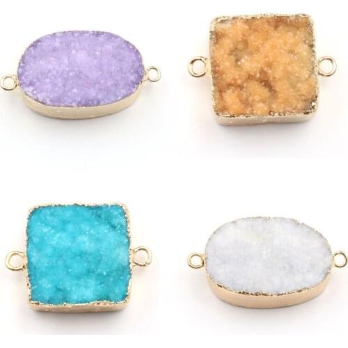 YJXP Double Buckle Connector Flat Druse Quartzs Beads Reiki Raw Cluster Crystal Unisex Jewelry Making Bangles Bracelets Fittings