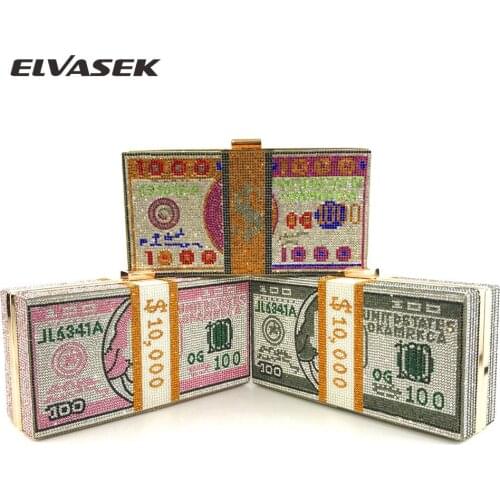 ELVASEK Crystals money shoulder bags women 2020 summer autumn new diamond dollar chain bag for ladies fashion party carry bags