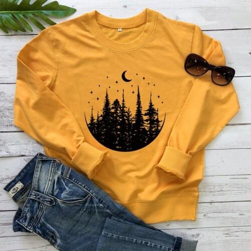 Celestial Moon Trees 100% Cotton Sweatshirt Aesthetic Women Long Sleeve Jumper Wanderlust Pullovers Streetwear