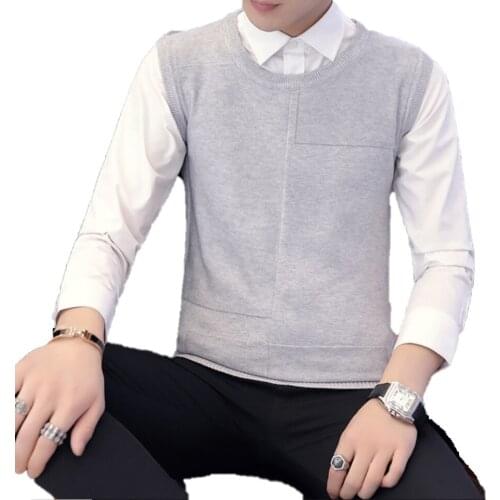 Sweaters vest men crew neck jumper pullovers autumn winter mens casual wool sweater coat korean style