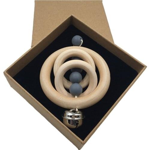 Wooden Silicone Baby Ring Rattles Molar Toys Food Grade Beads Care Teeth Supplies Bracelet Beech Teether Toy Baby Gifts