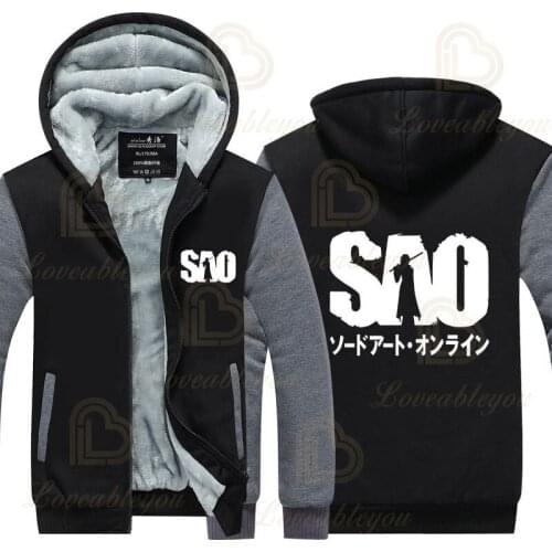 Japan Aime Sword Art Online SAO Print Harajuku Sweatshirts Men 2020 Winter Warm Fleece Mens Hoodies Thicken Casual Jackets 5XL