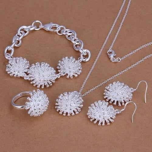 S250 Wholesale silver color jewelry set, fashion jewelry set Fireworks Ring Earrings Necklace Jewelry Set