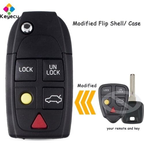 KEYECU Replacement Folding Remote Car Key Shell - 4+1/ 5 Buttons & Uncut Blade- FOB for Volvo S60 S70 S80 S90 V70 2001 2002 2003
