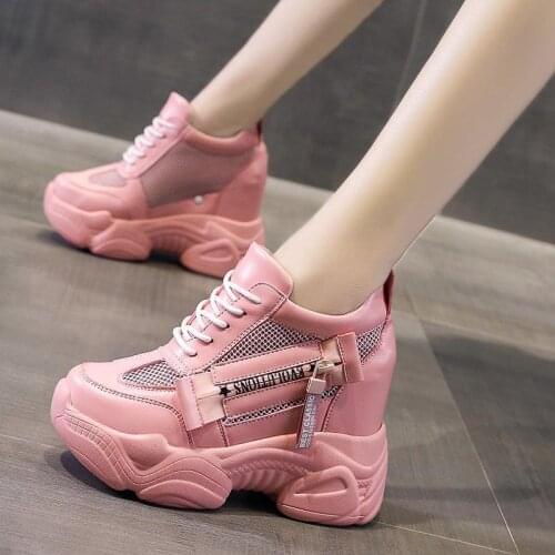 Women Wedges Sport Shoes For Woman Increasing 11CM Chunky Dad Sneakers Ladies Breathable Mesh Platform Casual Shoes lady