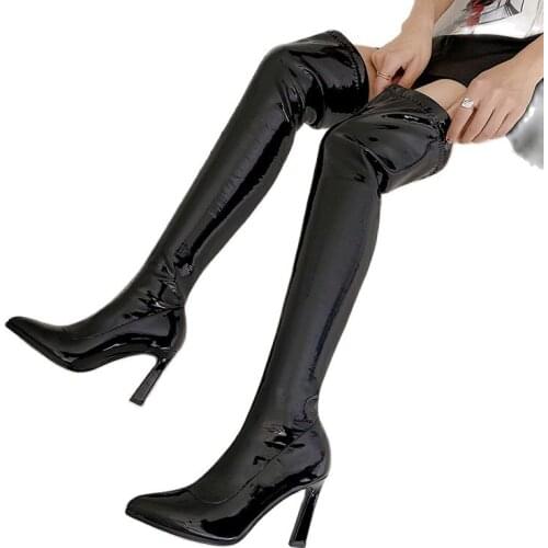 Dovereiss Winter New Fashion Sexy Pointed Toe Red Clear Heels Stilettos Heels Over The Knee High Boots 41 42 43