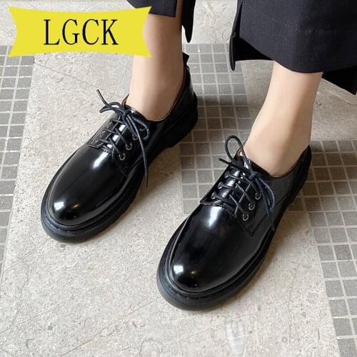 Plus Size 34-43 New Women Flat Shoes Round Toe Lace-Up Oxford Shoes Woman Genuine Leather Brogue Women Platform Shoes Women