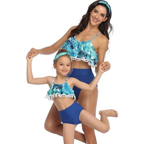 2020 Sexy Bikini Family Matching Swimwear High Waist Two Pieces Women Kid Girl Swimsuit Bathing Suit Maillot De Bain Feminino