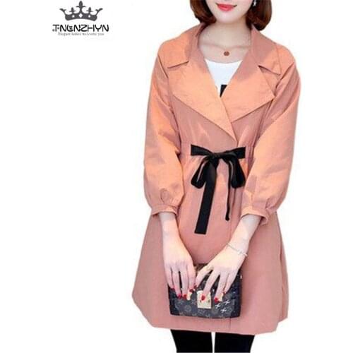 TNLNZHYN 2019 Spring Women Trench Coat 100% Cotton Thin Medium Long Trench Coat Casual Loose Big Yards Windbreaker Outwear SK386