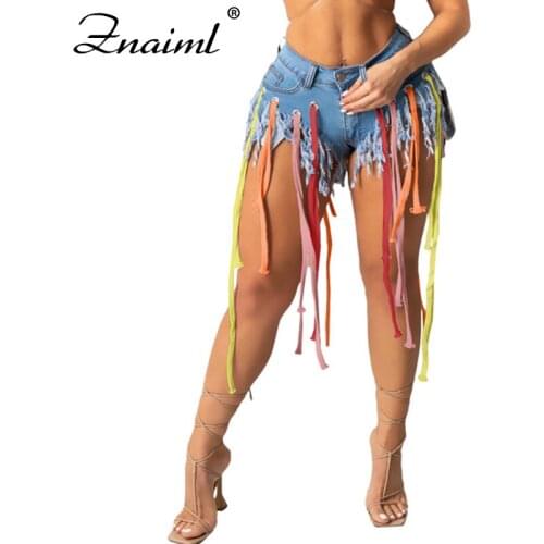 Znaiml New Sexy Tassel Bandage Short Jeans Ripped Women Demin Shorts Trousers Fashion Clubwear Clothings Street Mini Jean Pants